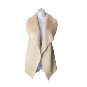 Twelfth Love‎ Women's Size Small Beige Faux Fur Lined Vest Cardigan Open Front